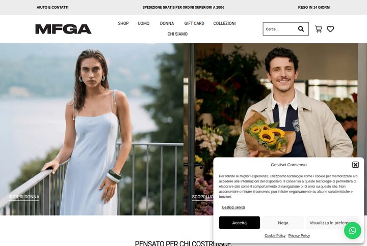 Home page dell'e-commerce MFGA realizzato da Studiollice