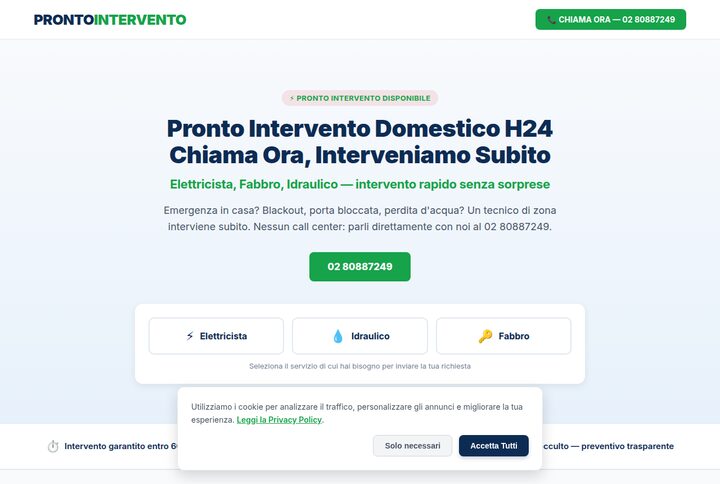 Landing page Pronto Intervento Rapido per la generazione contatti