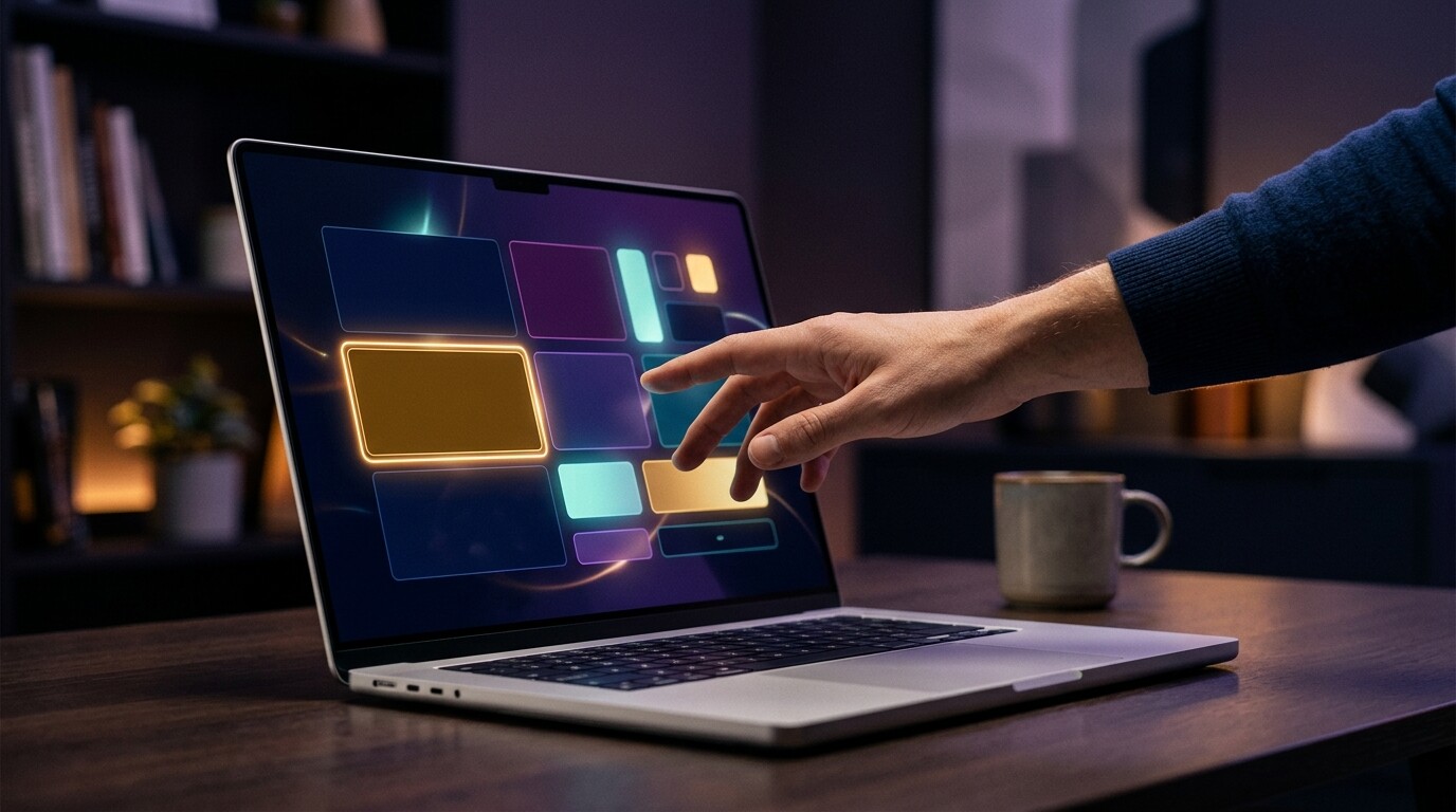 Accessibilità sito web: mano che raggiunge un blocco evidenziato dal focus da tastiera su uno schermo