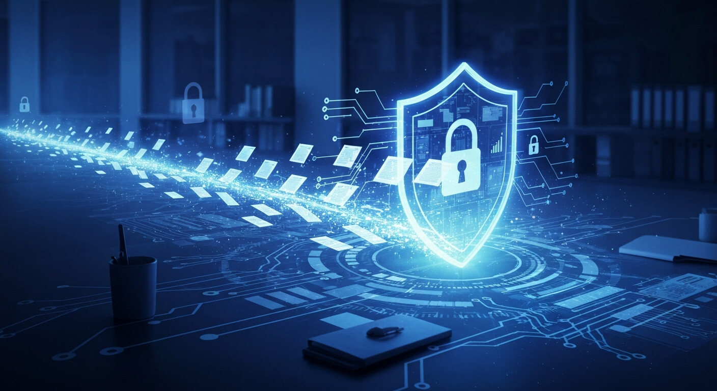 Sicurezza dei dati AI: scudo digitale che protegge flussi di dati aziendali